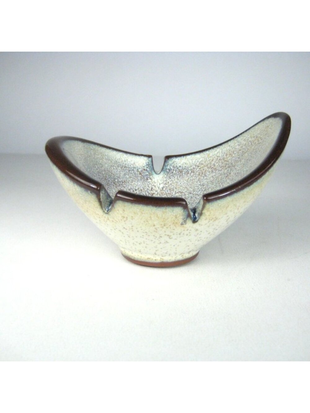 Vintage Mid Century Modern Ceramic Ashtray Bowl Triangular Speckled Biomorphic